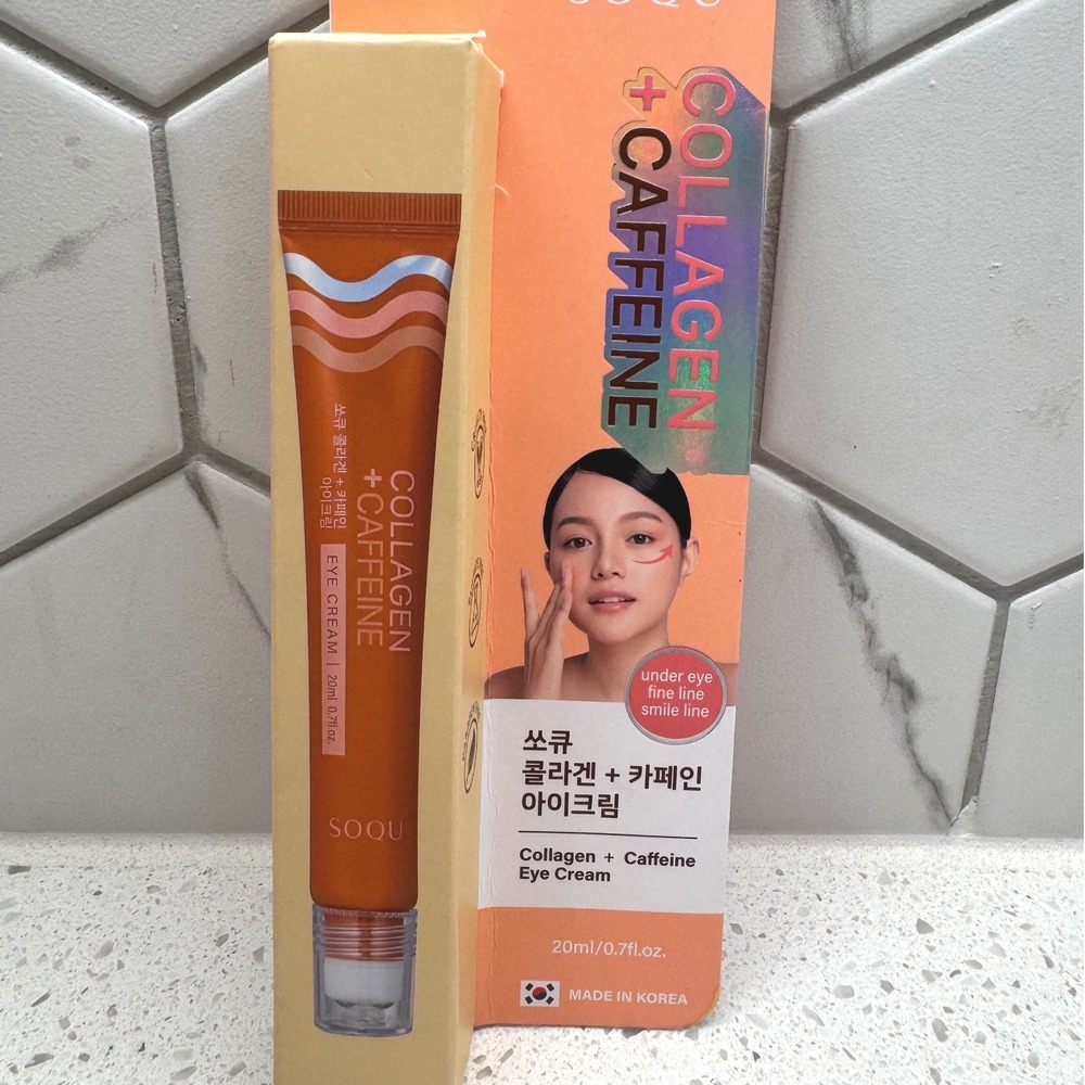 SOQU Collagen + Caffeine Eye Cream Women 20ml New, Korean Beauty Triple Roller - Picture 1 of 2